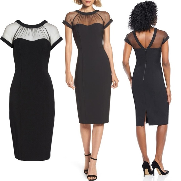Maggy London Dresses & Skirts - Maggy London Crepe Cocktail Sheath Dress Black Sheer Mesh Formal Career Event 10